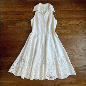 VNTG eyelet sleeveless button down midi dress with collar